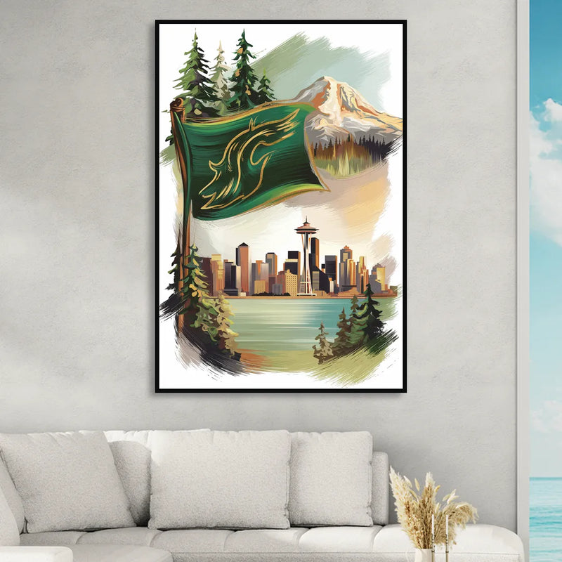 Washington Flags and Symbols Living Room - Black Canvas Wall Art