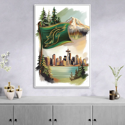 Washington Flags and Symbols Sitting Room - White Canvas Wall Art