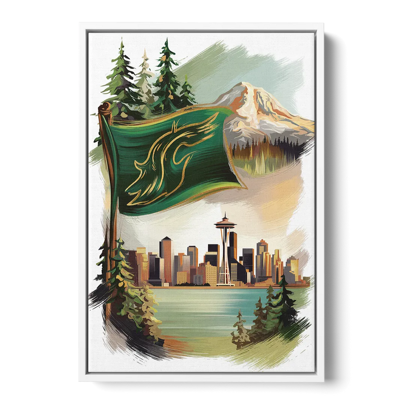 Washington Flags and Symbols Front - White Canvas Wall Art