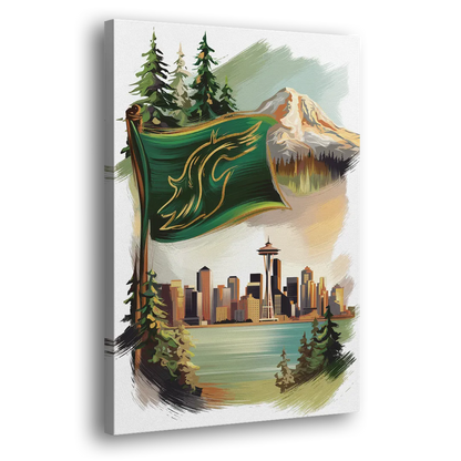Washington Flags and Symbols Side - Canvas Wall Art