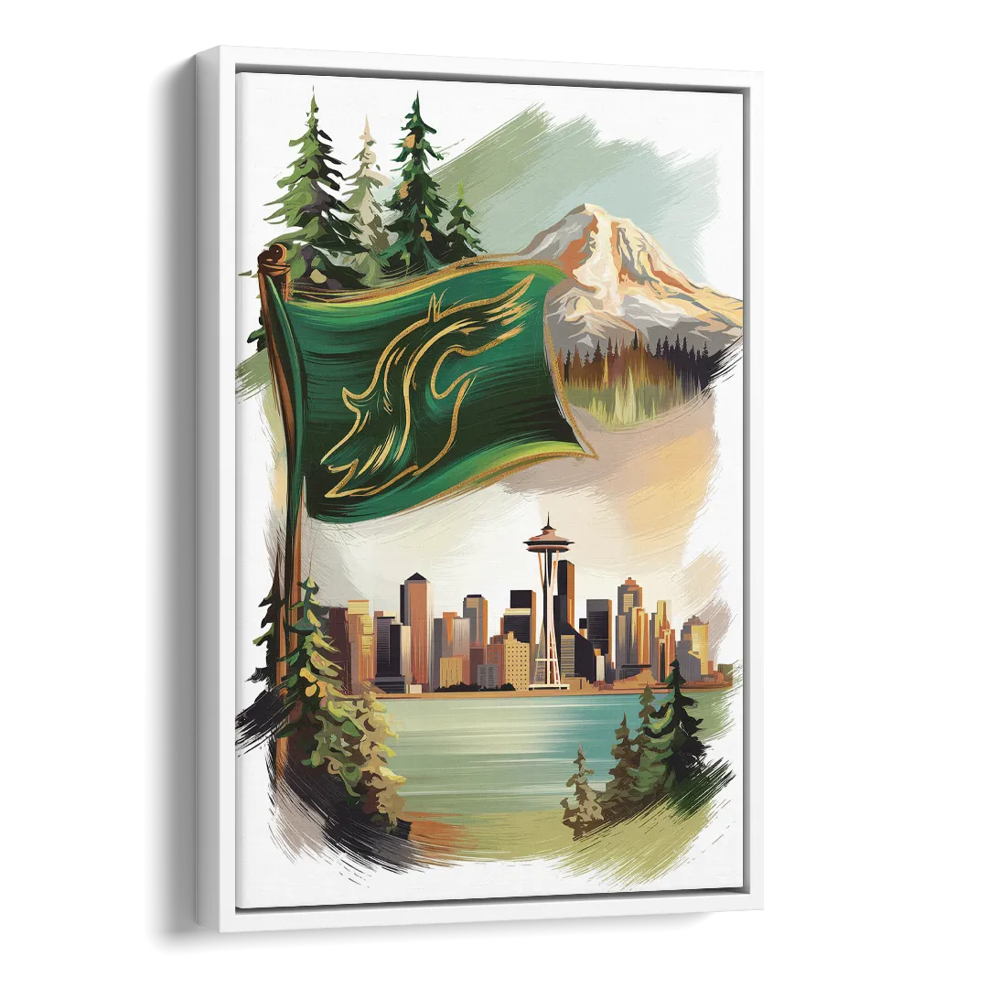 Washington Flags and Symbols Side - White Canvas Wall Art