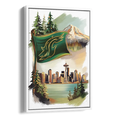 Washington Flags and Symbols Side - White Canvas Wall Art