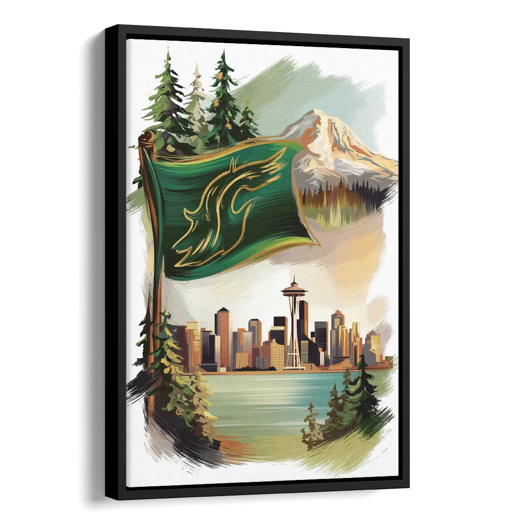 Washington Flags and Symbols Side - Black Canvas Wall Art