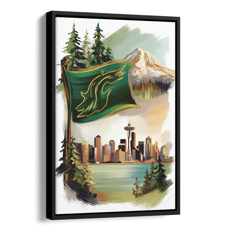 Washington Flags and Symbols Side - Black Canvas Wall Art