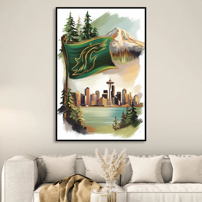 Washington Flags and Symbols Sitting Room - Black Canvas Wall Art