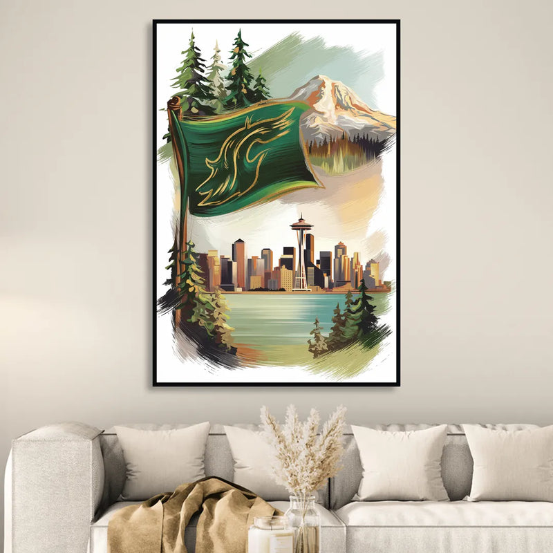 Washington Flags and Symbols Sitting Room - Black Canvas Wall Art