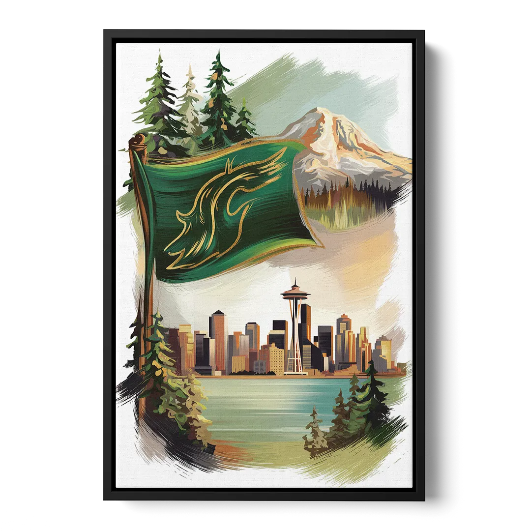 Washington Flags and Symbols Front - Black Canvas Wall Art