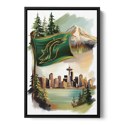 Washington Flags and Symbols Front - Black Canvas Wall Art