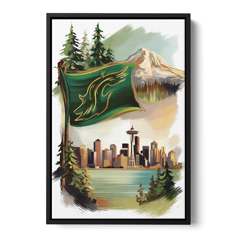 Washington Flags and Symbols Front - Black Canvas Wall Art