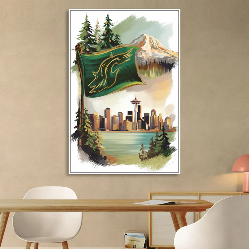 Washington Flags and Symbols Living Room - White Canvas Wall Art