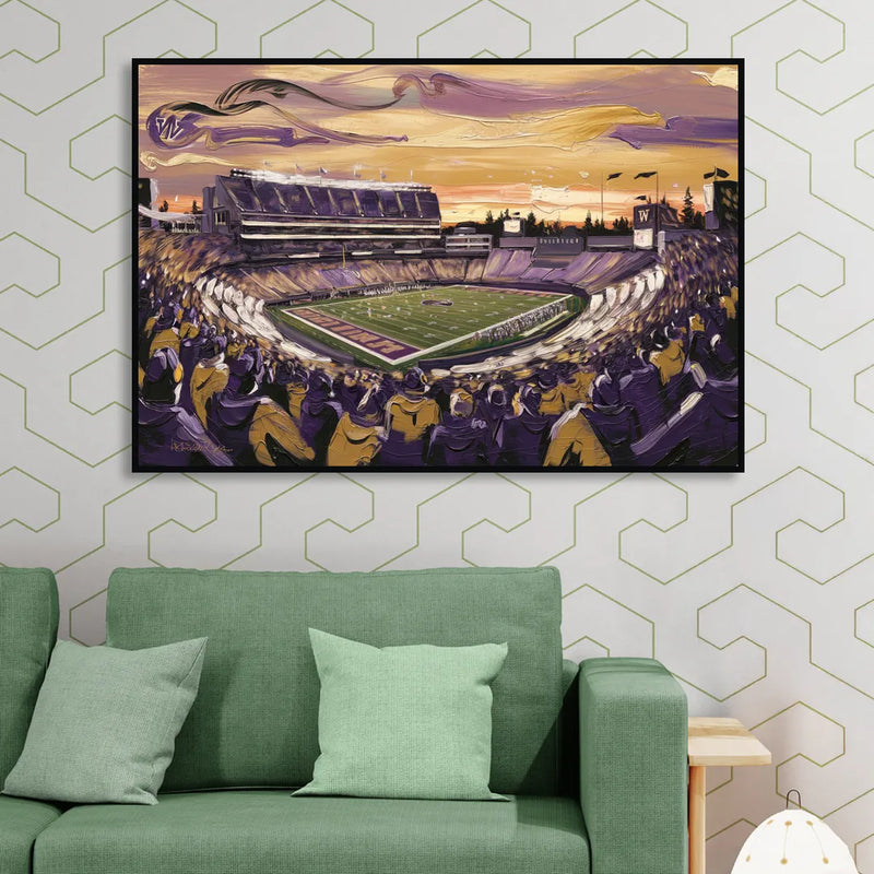 Washington Huskies Spirit Living Room - Black Canvas Wall Art