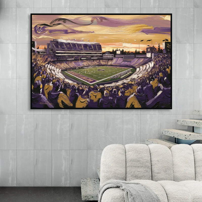 Washington Huskies Spirit Sitting Room - Black Canvas Wall Art