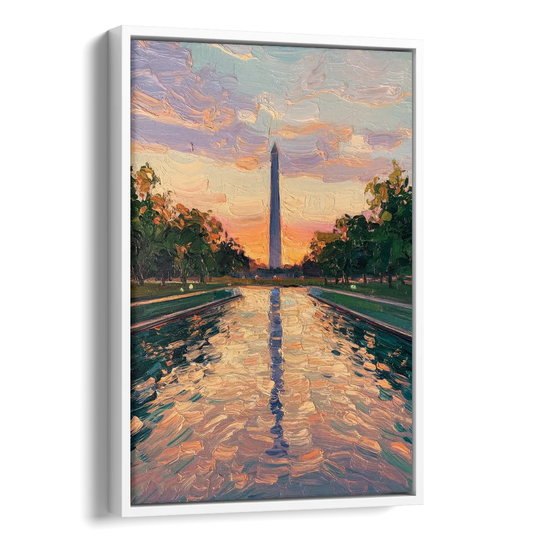 Washington Monument Reflection Side - White Canvas Wall Art