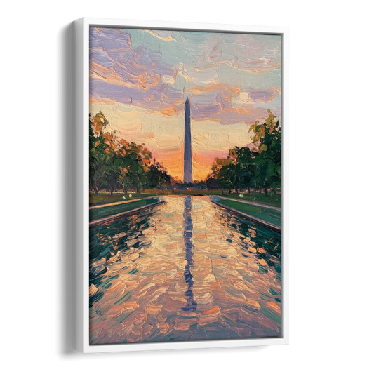 Washington Monument Reflection Side - White Canvas Wall Art
