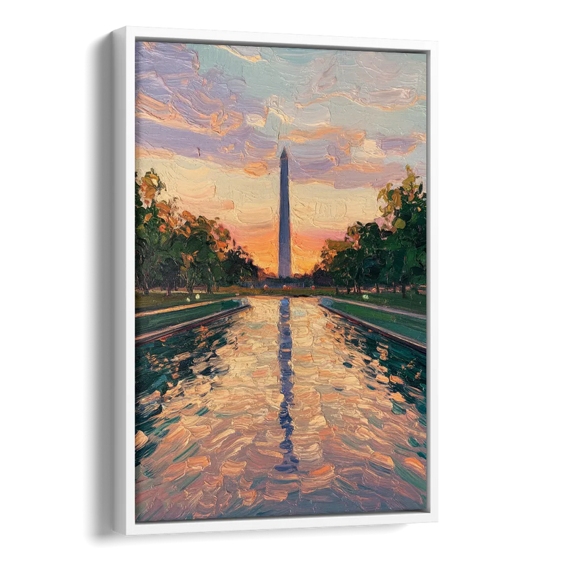 Washington Monument Reflection Side - White Canvas Wall Art