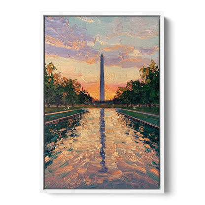 Washington Monument Reflection Front - White Canvas Wall Art