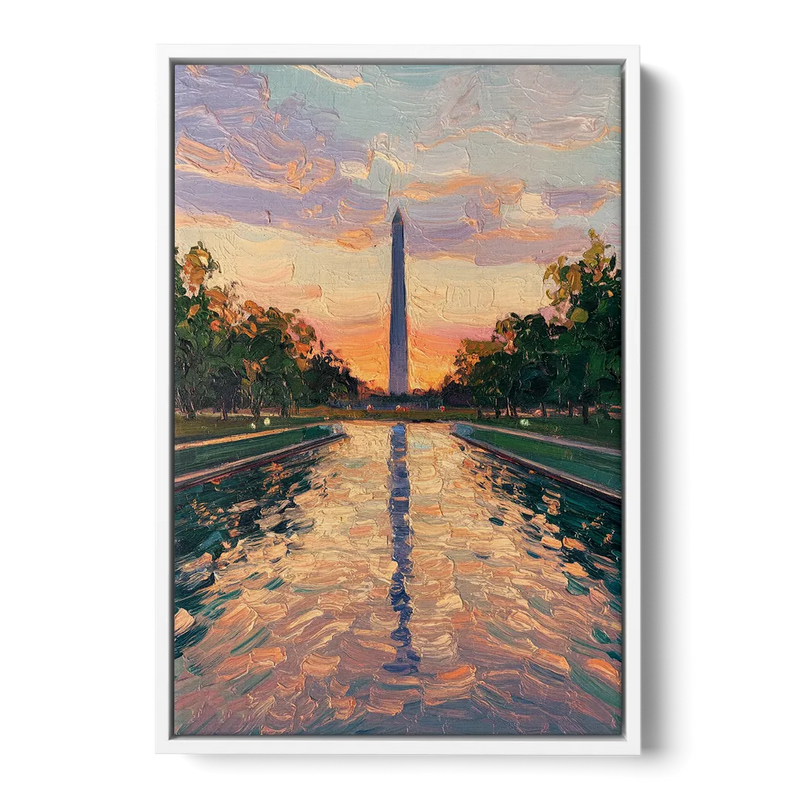 Washington Monument Reflection Front - White Canvas Wall Art