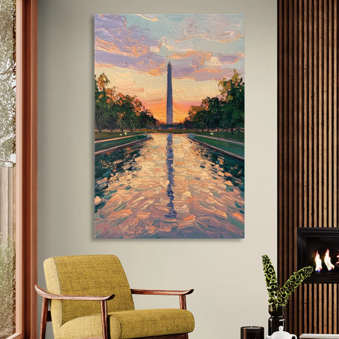 Washington Monument Reflection Sitting Room - Canvas Wall Art