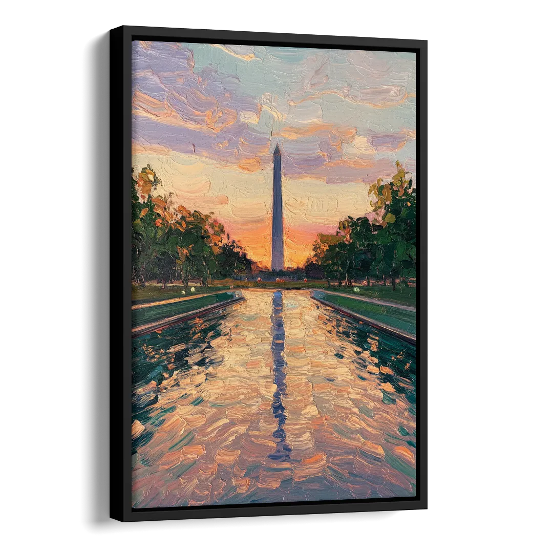 Washington Monument Reflection Side - Black Canvas Wall Art