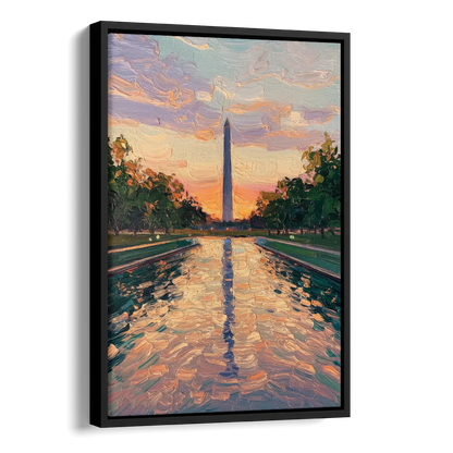 Washington Monument Reflection Side - Black Canvas Wall Art