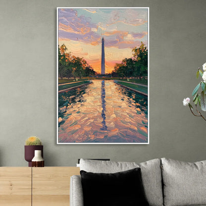 Washington Monument Reflection Living Room - White Canvas Wall Art
