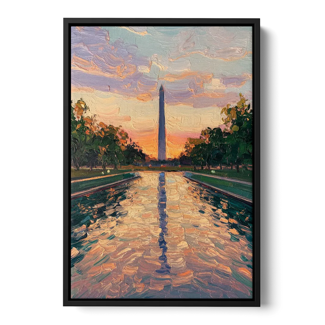 Washington Monument Reflection Front - Black Canvas Wall Art