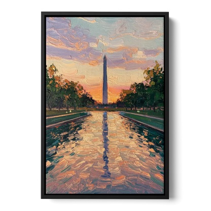 Washington Monument Reflection Front - Black Canvas Wall Art