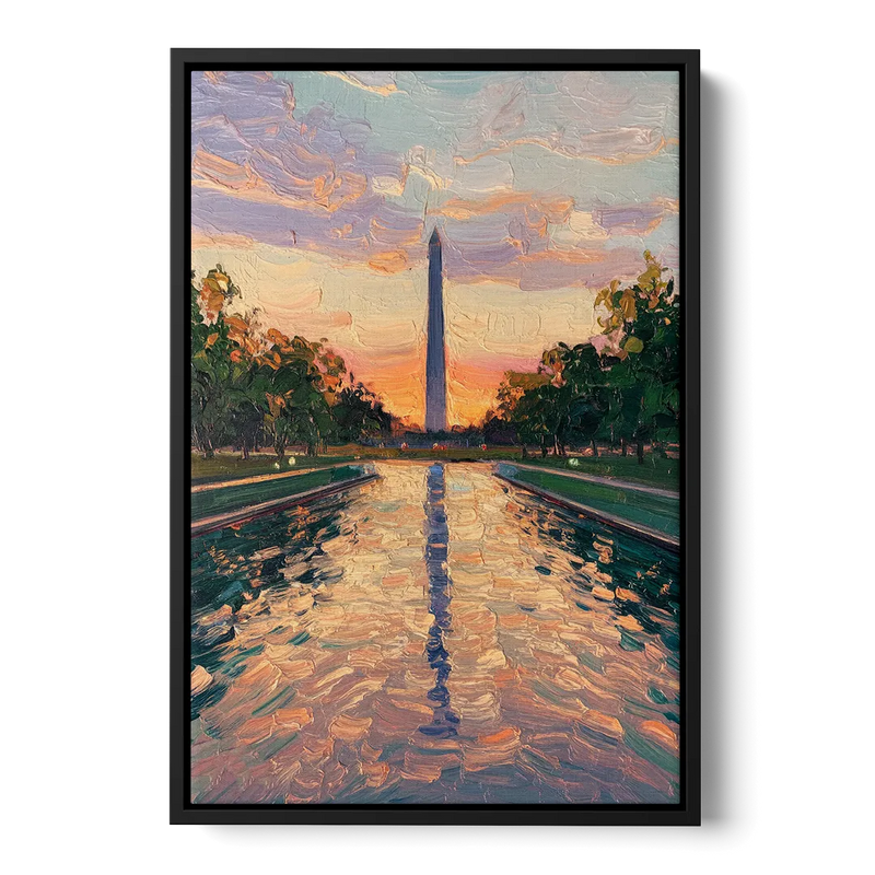 Washington Monument Reflection Front - Black Canvas Wall Art