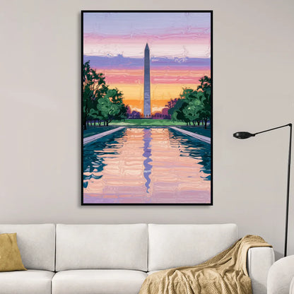 Washington Monument View Sitting Room - Black Canvas Wall Art