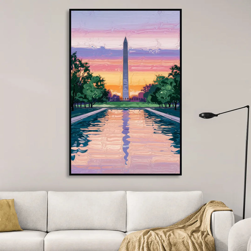 Washington Monument View Sitting Room - Black Canvas Wall Art