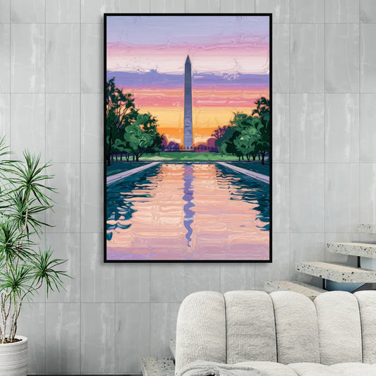 Washington Monument View Living Room - Black Canvas Wall Art