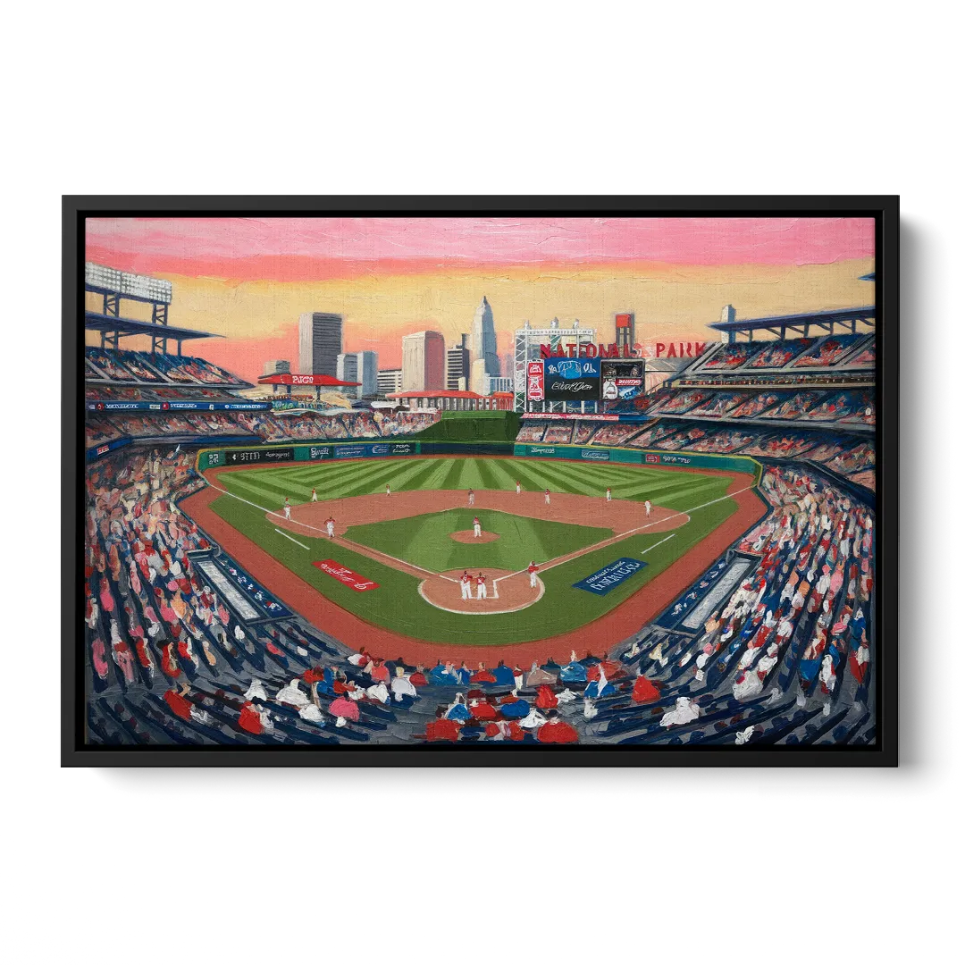 Washington Nationals Baseball Front - Black Canvas Wall Art