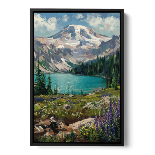 Washington State Mountain View - Black Framed Canvas Wall Art - Front