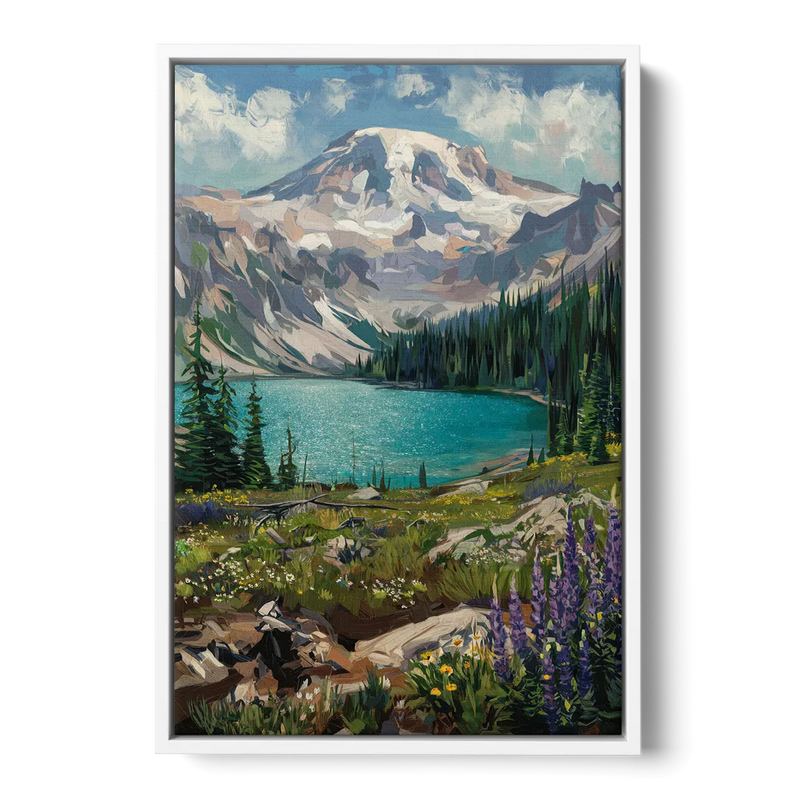 Washington State Mountain View Front - White Canvas Wall Art