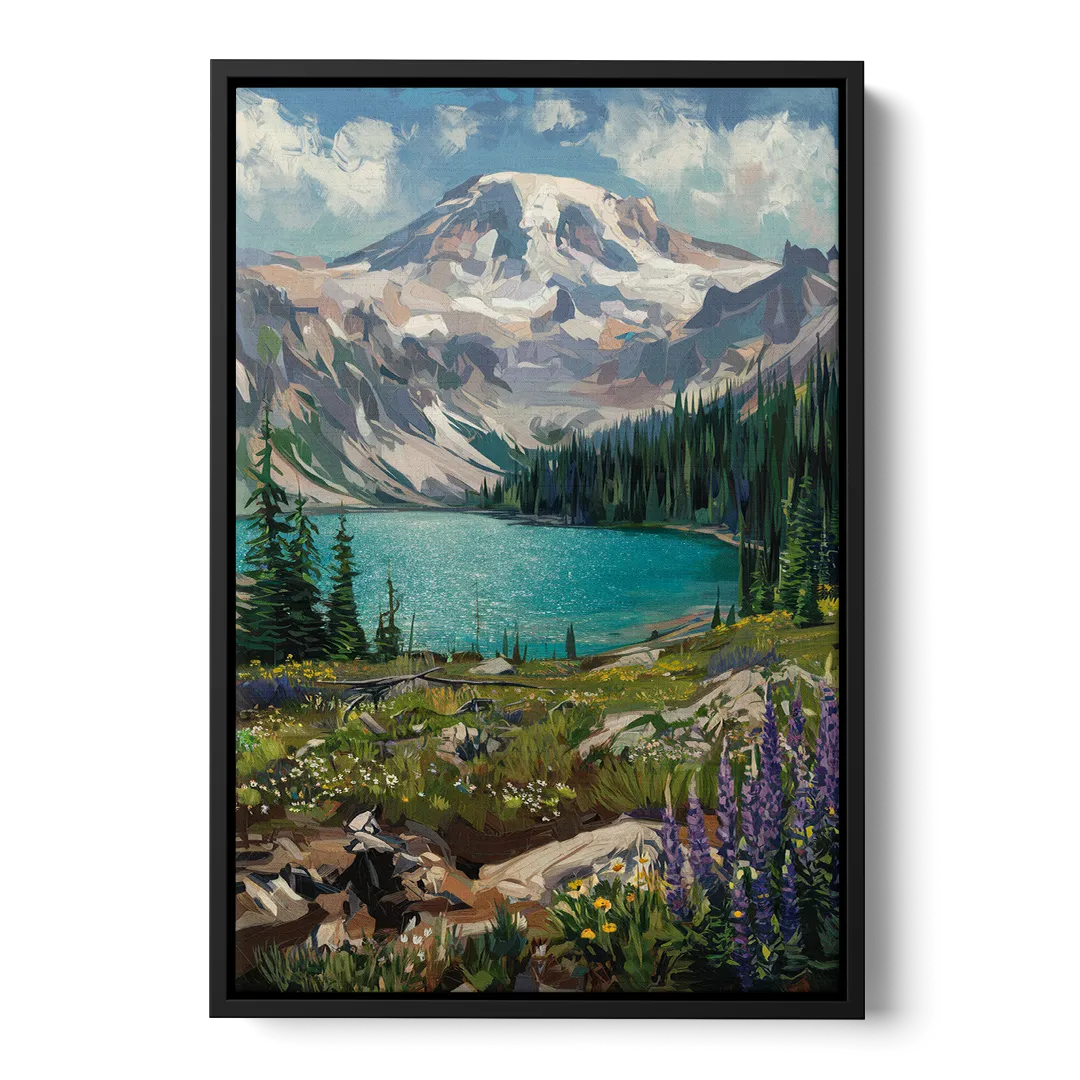 Washington State Mountain View Front - Black Canvas Wall Art