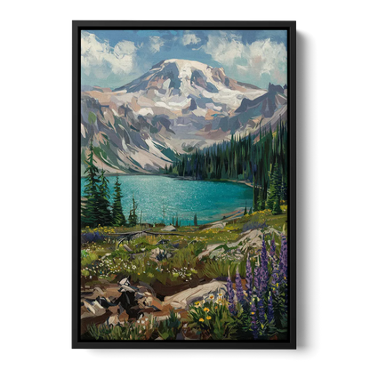 Washington State Mountain View Front - Black Canvas Wall Art