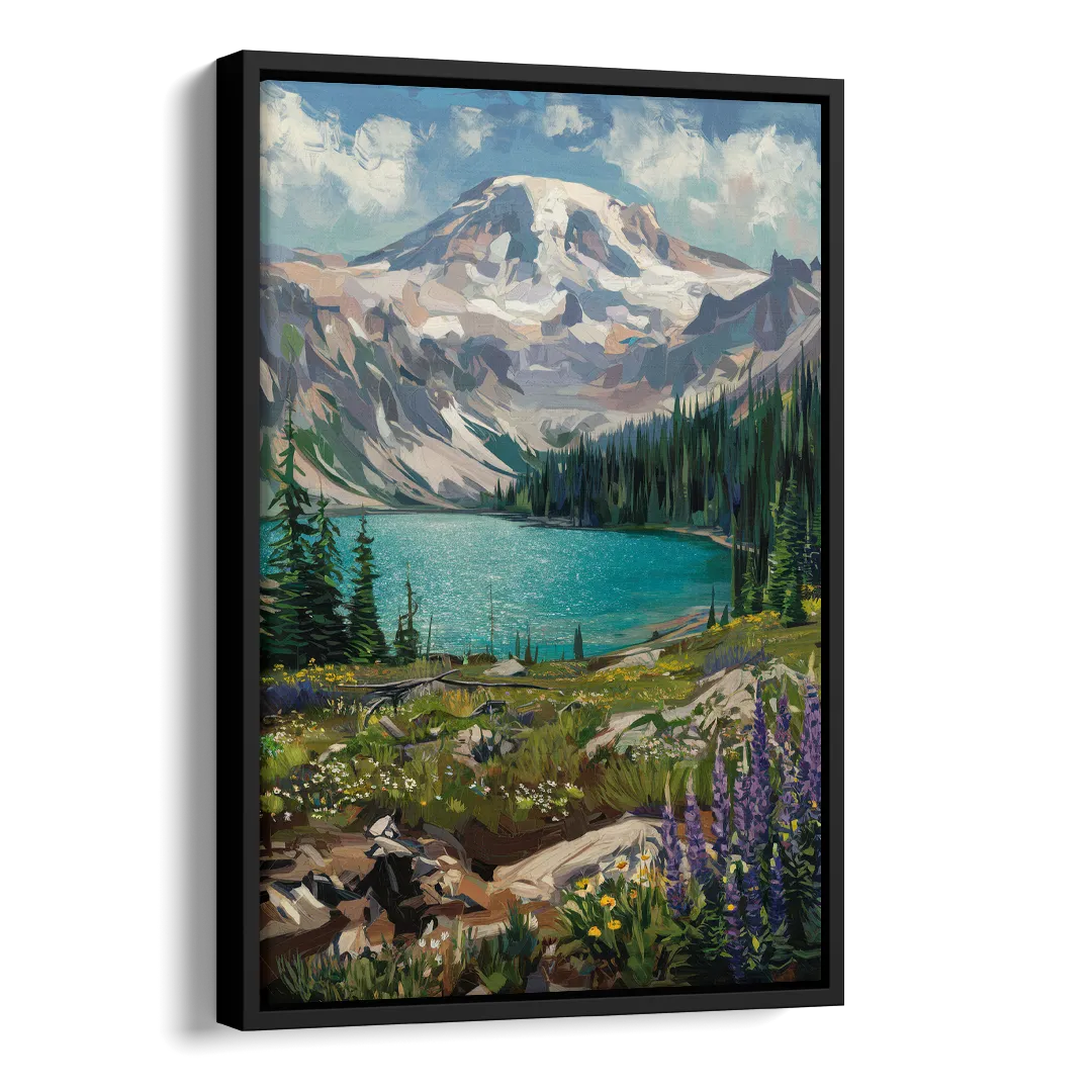 Washington State Mountain View Side - Black Canvas Wall Art