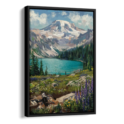 Washington State Mountain View Side - Black Canvas Wall Art