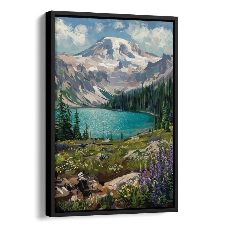 Washington State Mountain View Side - Black Canvas Wall Art