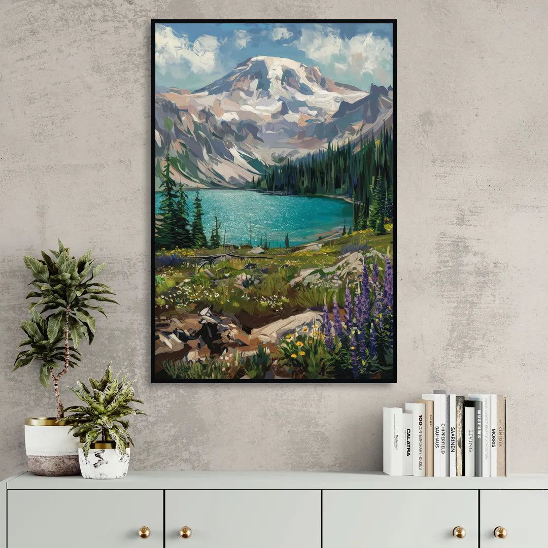 Washington State Mountain View Living Room - Black Canvas Wall Art