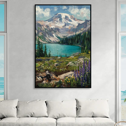 Washington State Mountain View Sitting Room - Black Canvas Wall Art