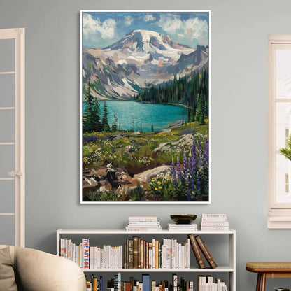 Washington State Mountain View Living Room - White Canvas Wall Art