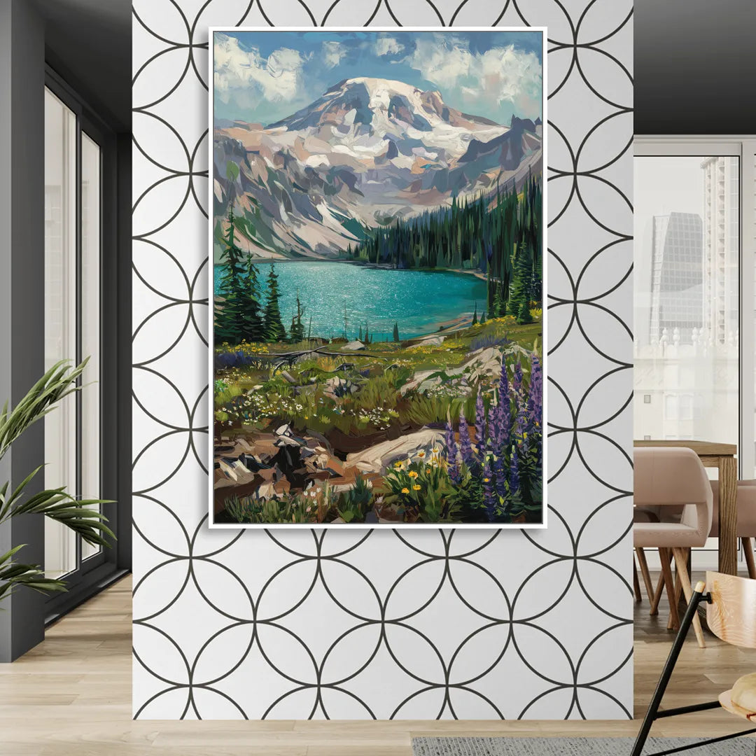 Washington State Mountain View Sitting Room - White Canvas Wall Art