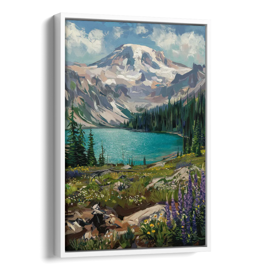 Washington State Mountain View Side - White Canvas Wall Art