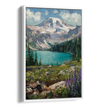Washington State Mountain View Side - White Canvas Wall Art