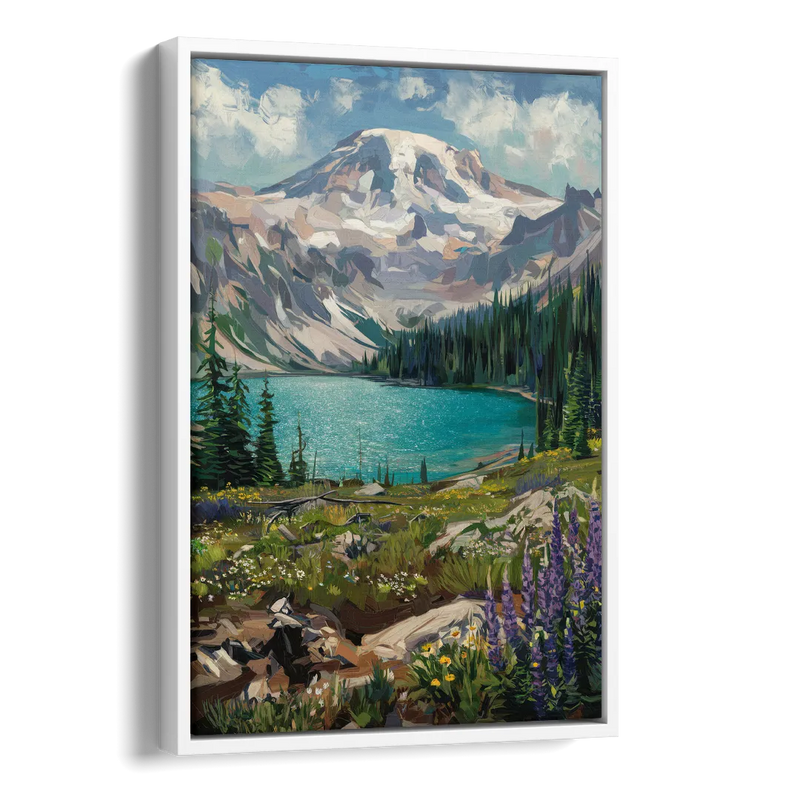Washington State Mountain View Side - White Canvas Wall Art