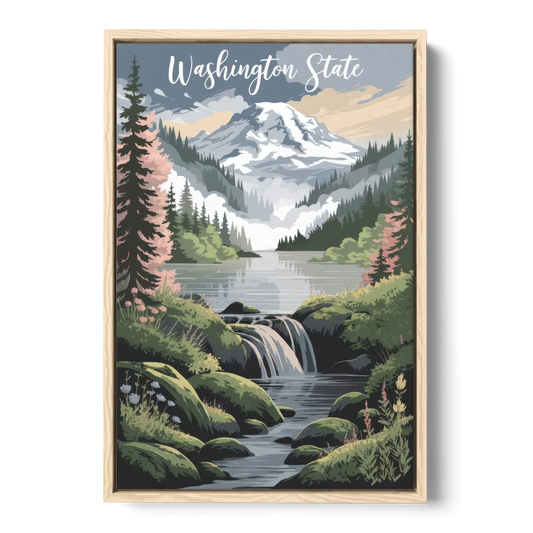 Washington State Nature Scenes - Oak Framed Canvas Wall Art - Front