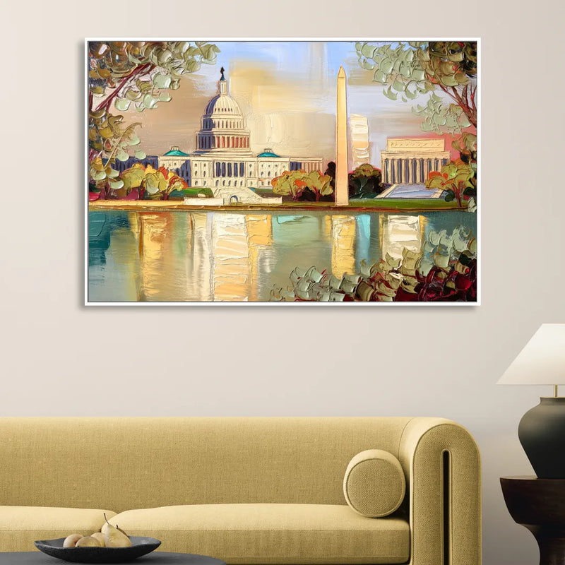 Washington Sunny Cityscapes Sitting Room - White Canvas Wall Art