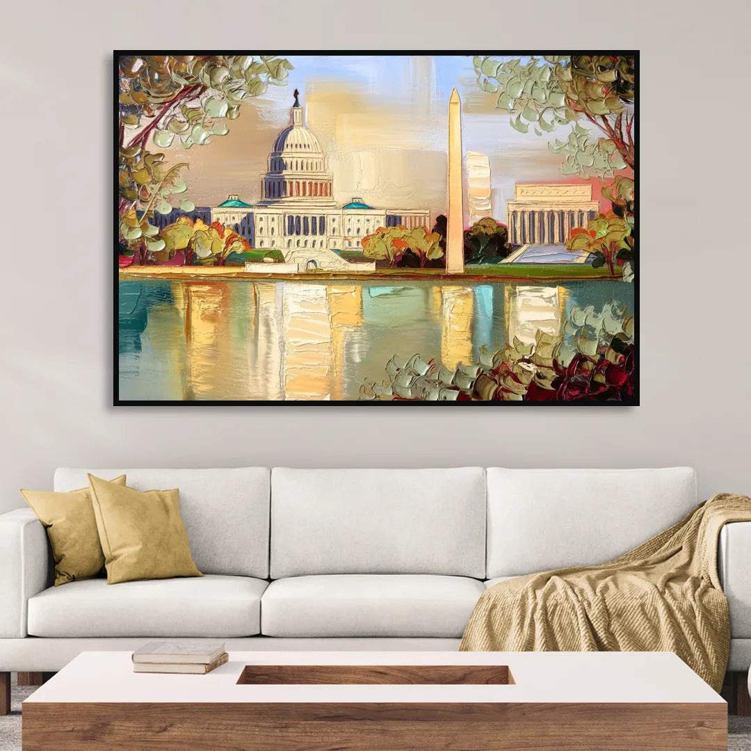 Washington Sunny Cityscapes Living Room - Black Canvas Wall Art
