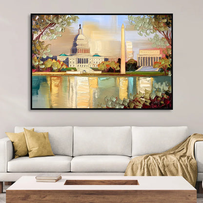 Washington Sunny Cityscapes Living Room - Black Canvas Wall Art